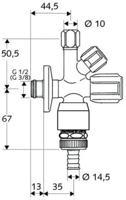 SCHELL Kombi-Eckventil COMFORT, RFV im Abgang Geräteanschluss, RB im Abgang Geräteanschluss, DN 15 G 1/2 AG mit ASAG easy, Ø 10 mm (DN 10 G 3/8 AG), Schlauchverschraubung Ø 14,5 mm (DN 20 G 3/4 AG), Chrom, 035490699