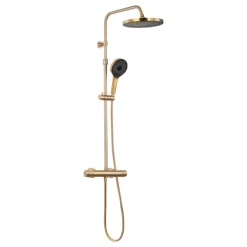SCHÖNER WOHNEN-Kollektion Duschsystem GLAIA mit Thermostat, Mattgold, Duscharmatur Komplettset mit Regendusche