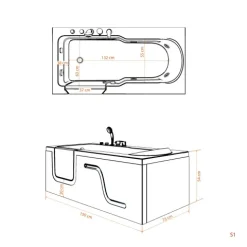 Seniorenwanne, Whirlpool mit Tür S17-TH-WP-R 75x150cm
