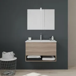 Set- Badezimmermöbel zur Wandmontage in 80 cm, Natureiche Holzoptik | Venezia