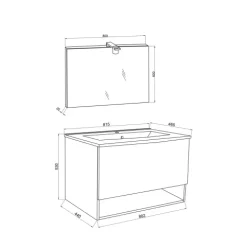 Set- Badezimmermöbel zur Wandmontage in 80 cm, Natureiche Holzoptik | Venezia