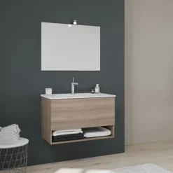 Set- Badezimmermöbel zur Wandmontage in 80 cm, Natureiche Holzoptik | Venezia