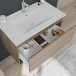 Set- Badezimmermöbel zur Wandmontage in 80 cm, Natureiche Holzoptik | Venezia