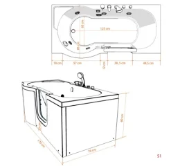 Sitzbadewanne Senioren Wanne Sitzwanne mit Tür S12-EH-AIR-R 85x170 cm