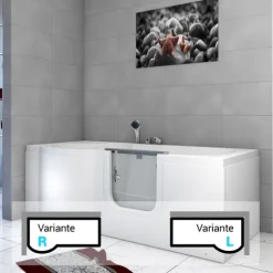 Sitzbadewanne Senioren Wanne Sitzwanne mit Tür S12-TH-AIR-R 85x170 cm