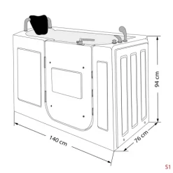 Sitzwanne Whirlpool Wanne mit Tür S07WP-TH-C-L 140x76cm