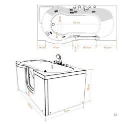 Sitzwanne Whirlpool Badewanne Tür S12-EH-WP-R 85x170 cm
