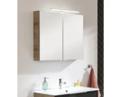 Spiegelschrank FACKELMANN B.Brillant 80 x 15,1 x 68 cm ast-eiche 2-türig LED IP 20