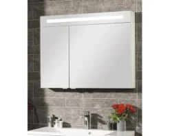 Spiegelschrank FACKELMANN B.clever 90 x 16 x 71 cm weiß 2-türig LED IP 20