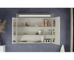 Spiegelschrank FACKELMANN B.clever 90 x 16 x 71 cm weiß 2-türig LED IP 20