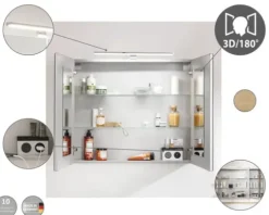 Spiegelschrank FACKELMANN B.Brillant 100 x 15,1 x 68 cm ast-eiche 3-türig LED IP 20