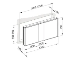 Spiegelschrank KEUCO Royal Match 130 x 15 x 70 cm silber 2-türig LED IP 20 Unterputz