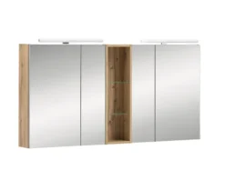 Spiegelschrank Möbelpartner Duo 140 x 16 x 75 cm eiche hell 4-türig LED