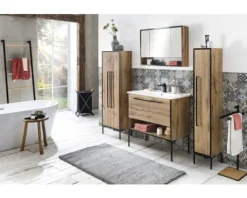Spiegelschrank Möbelpartner Max 80 x 16 x 65,6 cm eiche natur 3-türig LED
