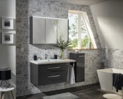 Spiegelschrank FACKELMANN Denver 110 x 16 x 68,5 cm anthrazit 3-türig LED IP 20