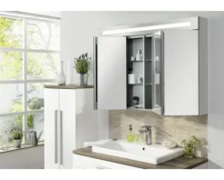 Spiegelschrank FACKELMANN 110 x 16,5 x 78,5 cm weiß hochglanz 4-türig LED IP 20
