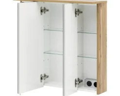 Spiegelschrank Möbelpartner Profil 80,5 x 23,7 x 72,3 cm eiche natur 3-türig LED