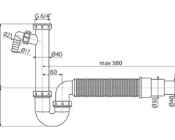 Spültischsiphon flexibel 1 1/2"x 40/50 mm mit 1 Maschinenanschluss