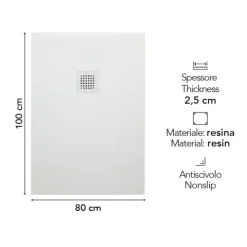 Steinoptik- Duschwanne 100x80cm, weiß matt | Muse