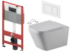 Tece Base Set + Befestigung + Drückerplatte mit Spülrandloses Wand Wc Eckig Krea Nordic inkl Soft Close Wc Sitz