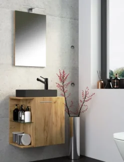 3-tlg Waschtisch Hausa Spiegel Toilette Schwarz