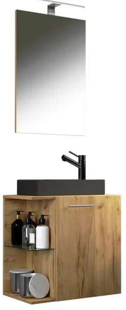 3-tlg Waschtisch Hausa Spiegel Toilette Schwarz