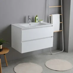 Unterschrank mit Waschtisch in 80 cm – weiße Holzoptik | Bilbao