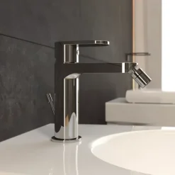 Verchromte Bidetarmatur mit Ablaufventil mit Zugstange, elegant und modern | Amalfi