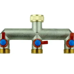 V-3HN. Verteiler 3-Wege mit Absperrhähnen 3/4IG - 3x3/4AG (vernickelt)
