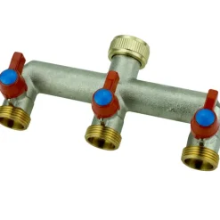 V-3HN. Verteiler 3-Wege mit Absperrhähnen 3/4IG - 3x3/4AG (vernickelt)