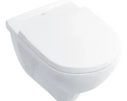 Villeroy & Boch Wand-WC Set O.novo Tiefspüler mit Spülrand weiß glänzend mit Beschichtung mit WC-Sitz 5660H1R1