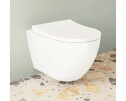 VitrA Wand-WC Set Mia Tiefspüler ohne Spülrand weiß glänzend mit antibakterieller VitrA Hygiene Glasur und WC-Sitz 7510B003-6288