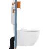 VitrA Wand-WC Set Mia Tiefspüler ohne Spülrand weiß glänzend mit antibakterieller VitrA Hygiene Glasur, WC-Sitz, Vorwandelement und Betätigungsplatte chrom 800-2021
