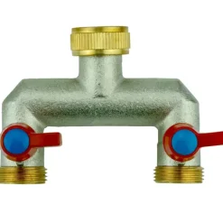 V-U2H(N). Verteiler 2-Wege mit Absperrhähnen 3/4IG - 2x3/4AG (vernikelt)