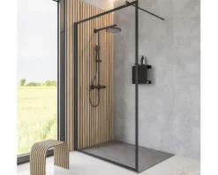 Walk In SCHULTE Alexa Style 2.0 ExpressPlus 120 cm Profil schwarz Klarglas schmutzabweisende Glasbeschichtung Türanschlag links