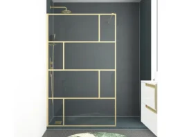 Walk In mit Aurlane Bricks Gold 120 x 200 cm Profil gold Klarglas Reversibel