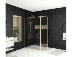 Walk In mit Klappwand Aurlane Golden Edge 120 + 40 x 200 cm Profil gold Klarglas Reversibel