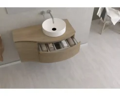 Waschtischplatte Baden Haus Vague 104 x 51 cm Holz Tabak-Eiche ohne Ausschnitt rechts