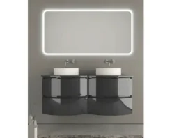 Waschtischplatte Baden Haus Vague 138 x 51 cm Uni Anthrazit ohne Ausschnitt für 2 Waschtische
