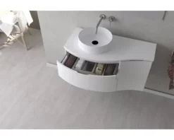 Waschtischplatte Baden Haus Vague 104 x 51 cm Uni weiß glanz ohne Ausschnitt links