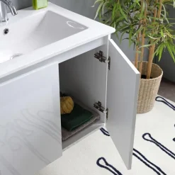 Waschtisch-Unterschrank 60 cm mit Waschbecken und Spiegel mit Lampe | Benaco