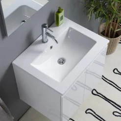 Waschtisch-Unterschrank 60 cm mit Waschbecken und Spiegel mit Lampe | Benaco