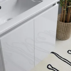 Waschtisch-Unterschrank 60 cm mit Waschbecken und Spiegel mit Lampe | Benaco