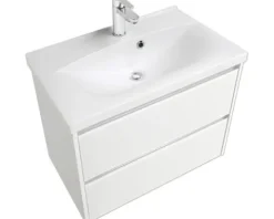 Waschtischunterschrank 3261 weiß matt mit Glasfront BxHxT 75 x 52,9 x 42 cm