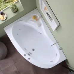 Weiße Whirlpool- Eckbadewanne, linke Variante| Ambra