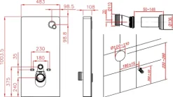 Weißglas Sanitärmodul für Wand-WC inkl. Betätigungsplatte