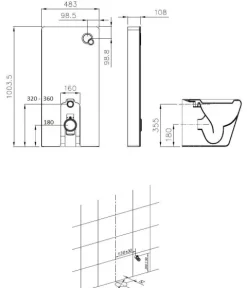 Weißglas Sanitärmodul für Stand-WC inkl. Betätigungsplatte