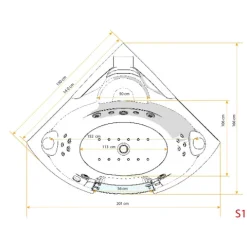 Whirlpool Badewanne Wanne W70H-TH 150x150cm mit Tür
