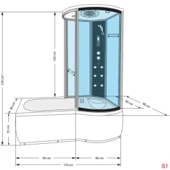 Whirlpool Wanne Duschkabine sw K55-L31-WP 170x100