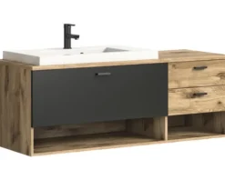 Xonox.home Badmöbelset Grado BxHxT 138 x 51 x 48 cm Frontfarbe eiche grau mit Waschtisch Mineralguss weiß